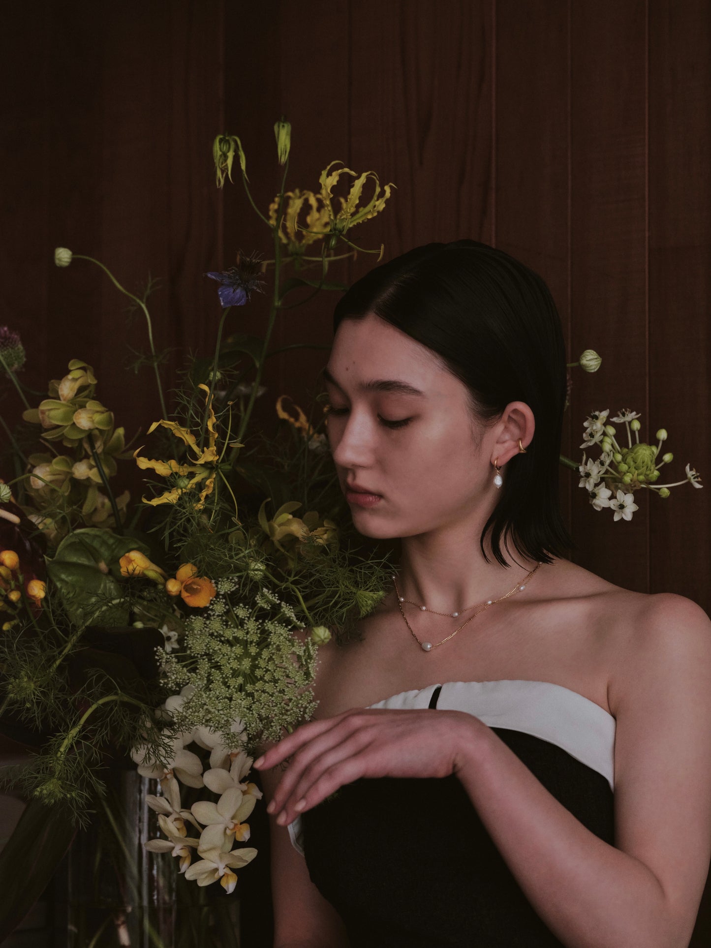 One point pearl gold necklace