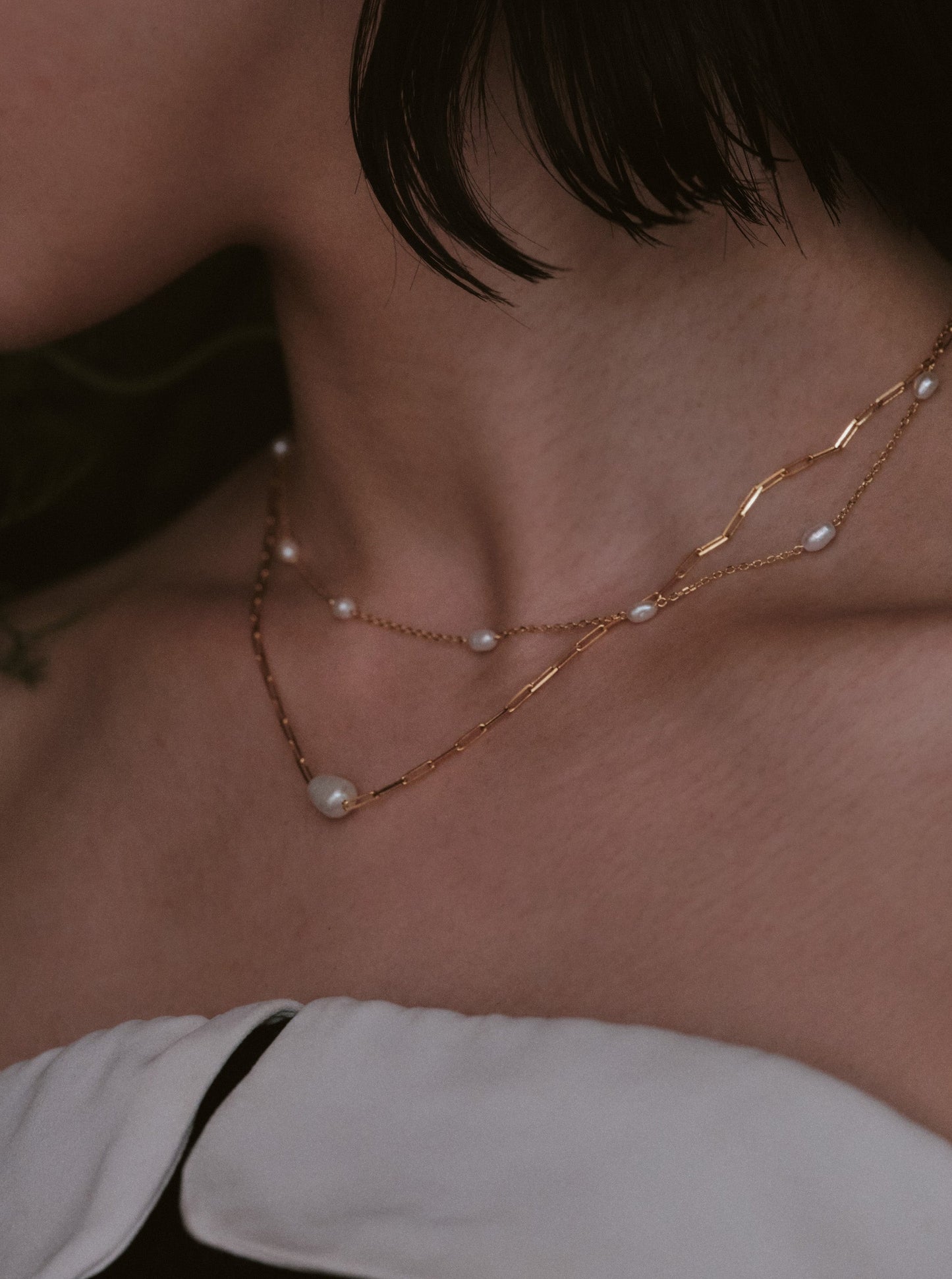 One point pearl gold necklace
