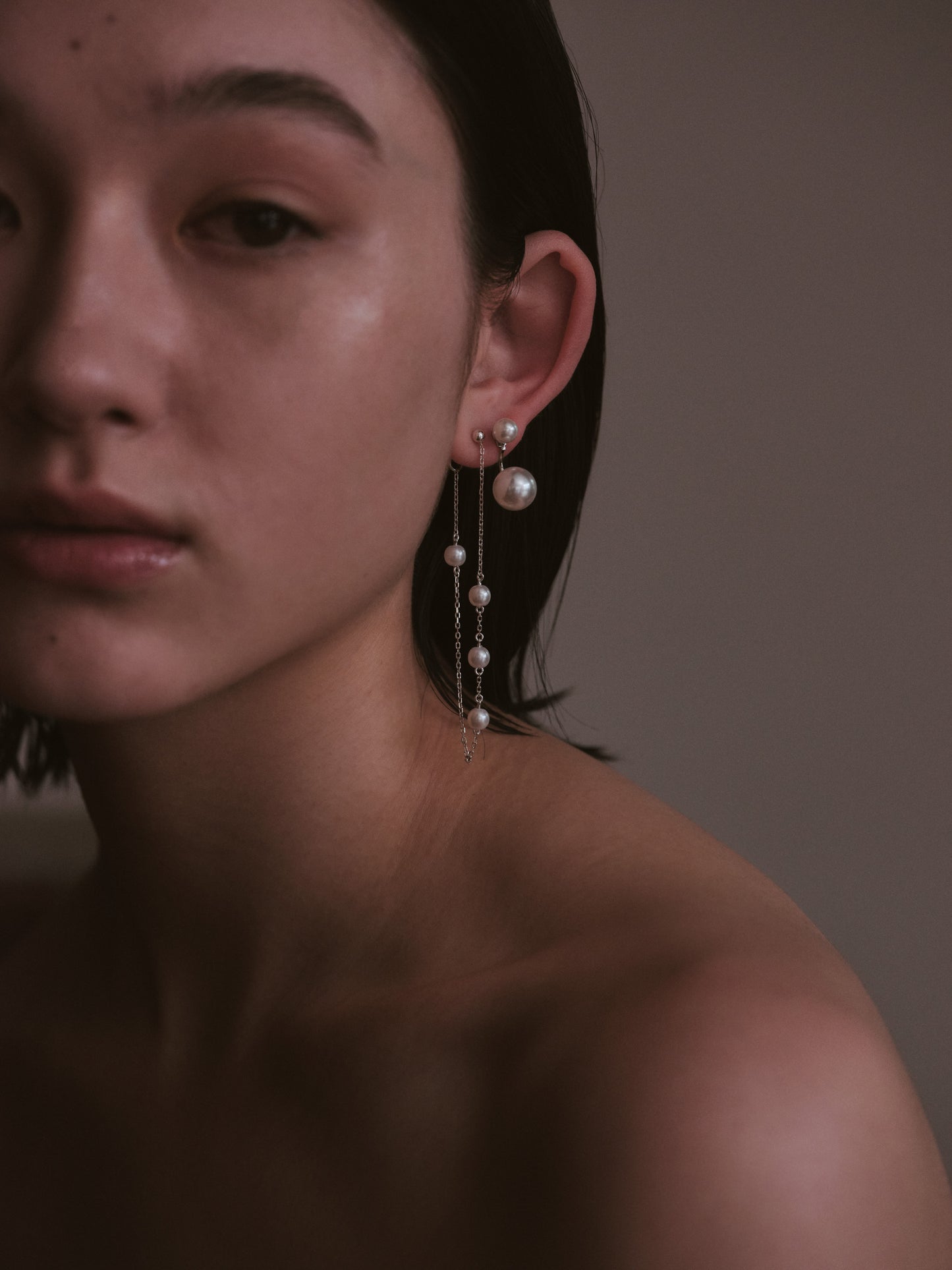 Four mini pearl chain silver piercing