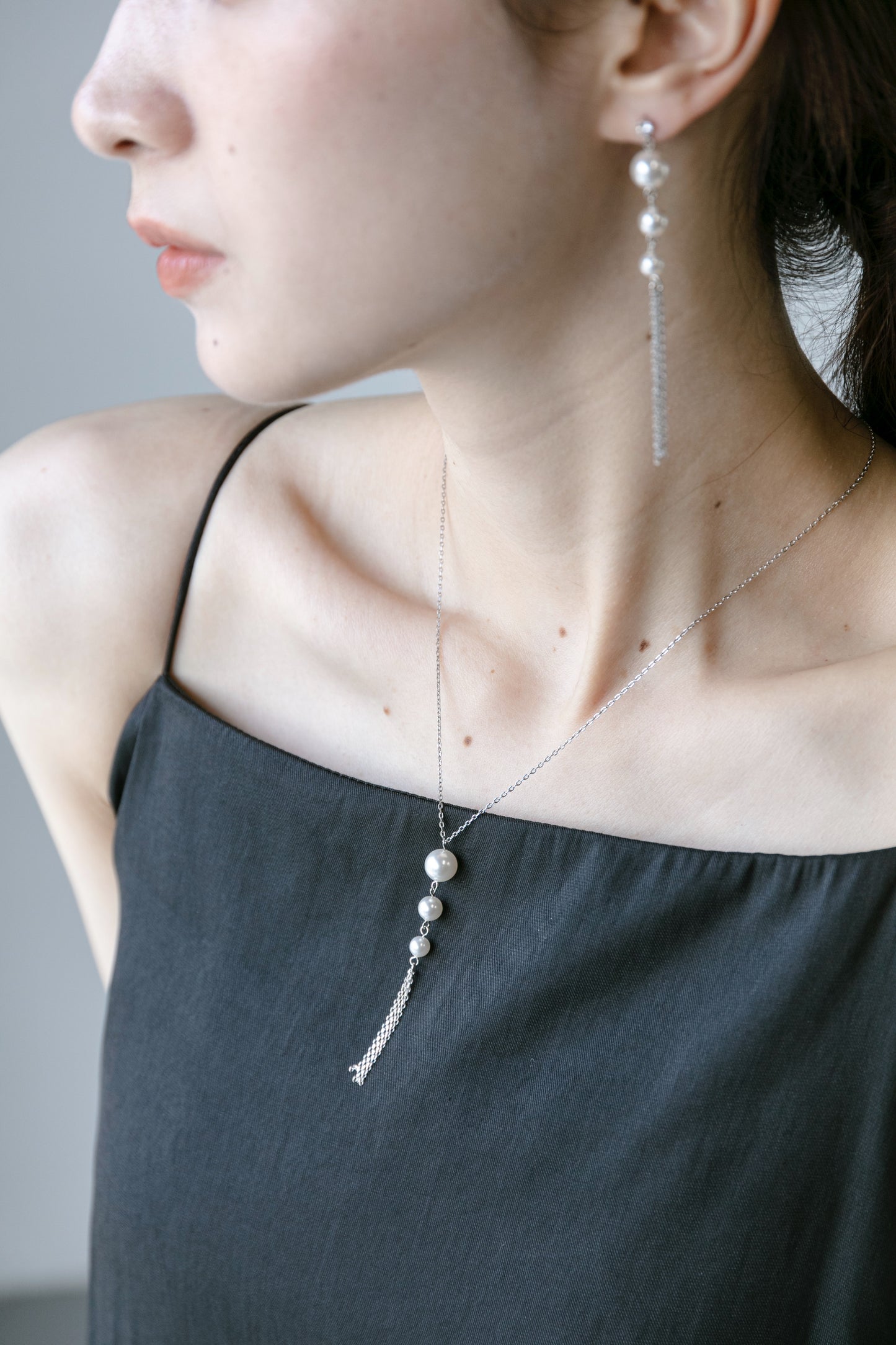 Three-Pearl Fringe Chain Necklace