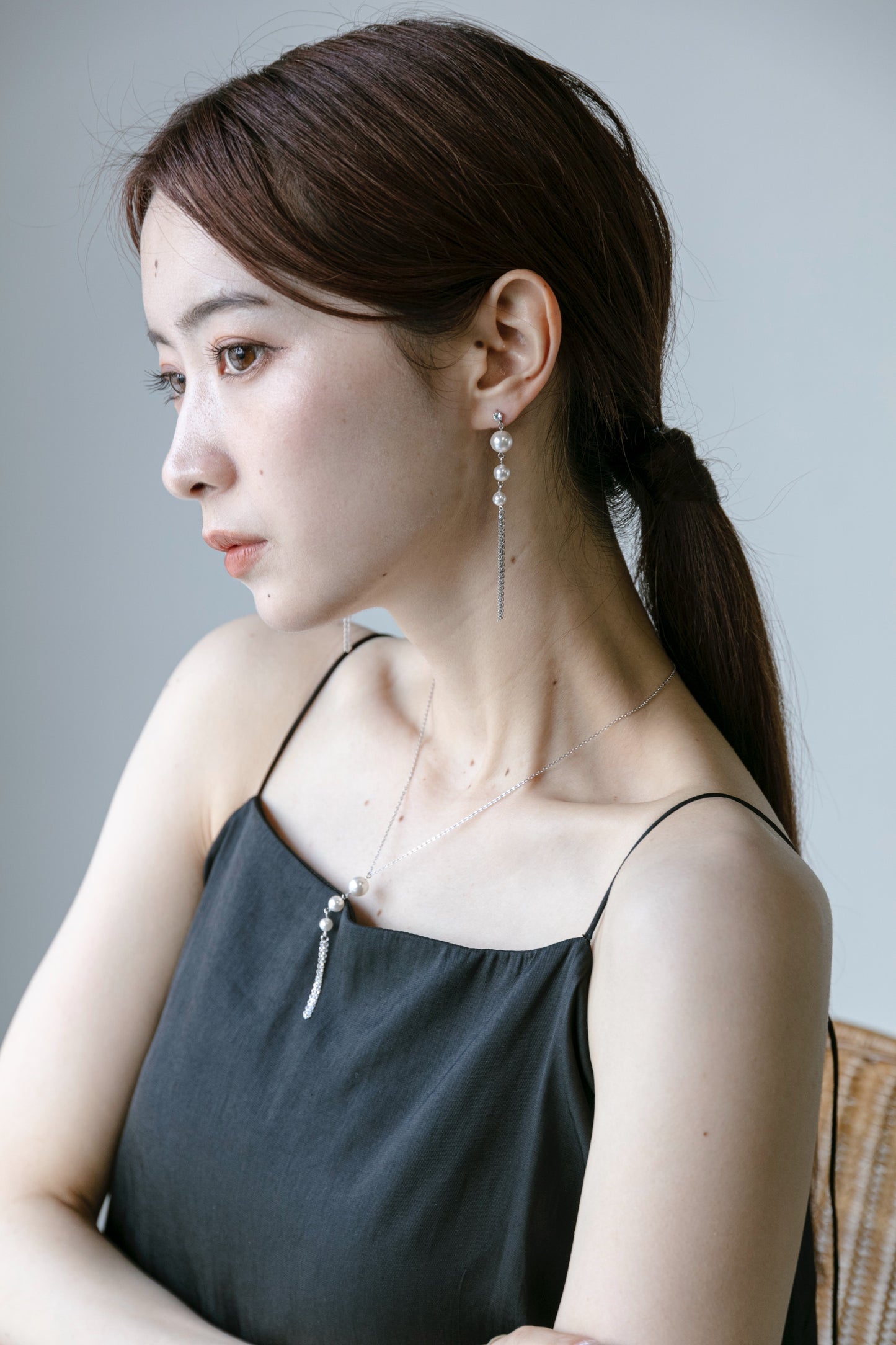 Three-Pearl Fringe Chain Necklace